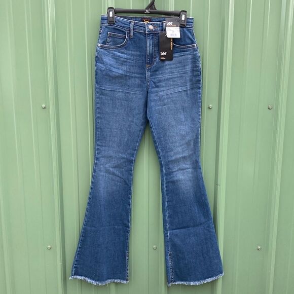 Women’s Lee High Rise Flare Denim Jean Pants with Raw Hem Size 4 M - Picture 1 of 10